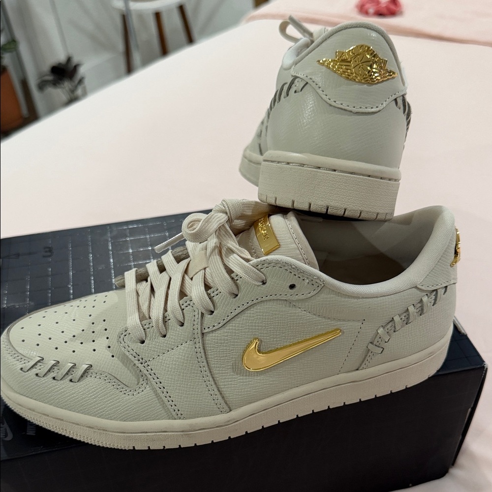 Jordan Women's Athletic Shoes in Cream and Gold